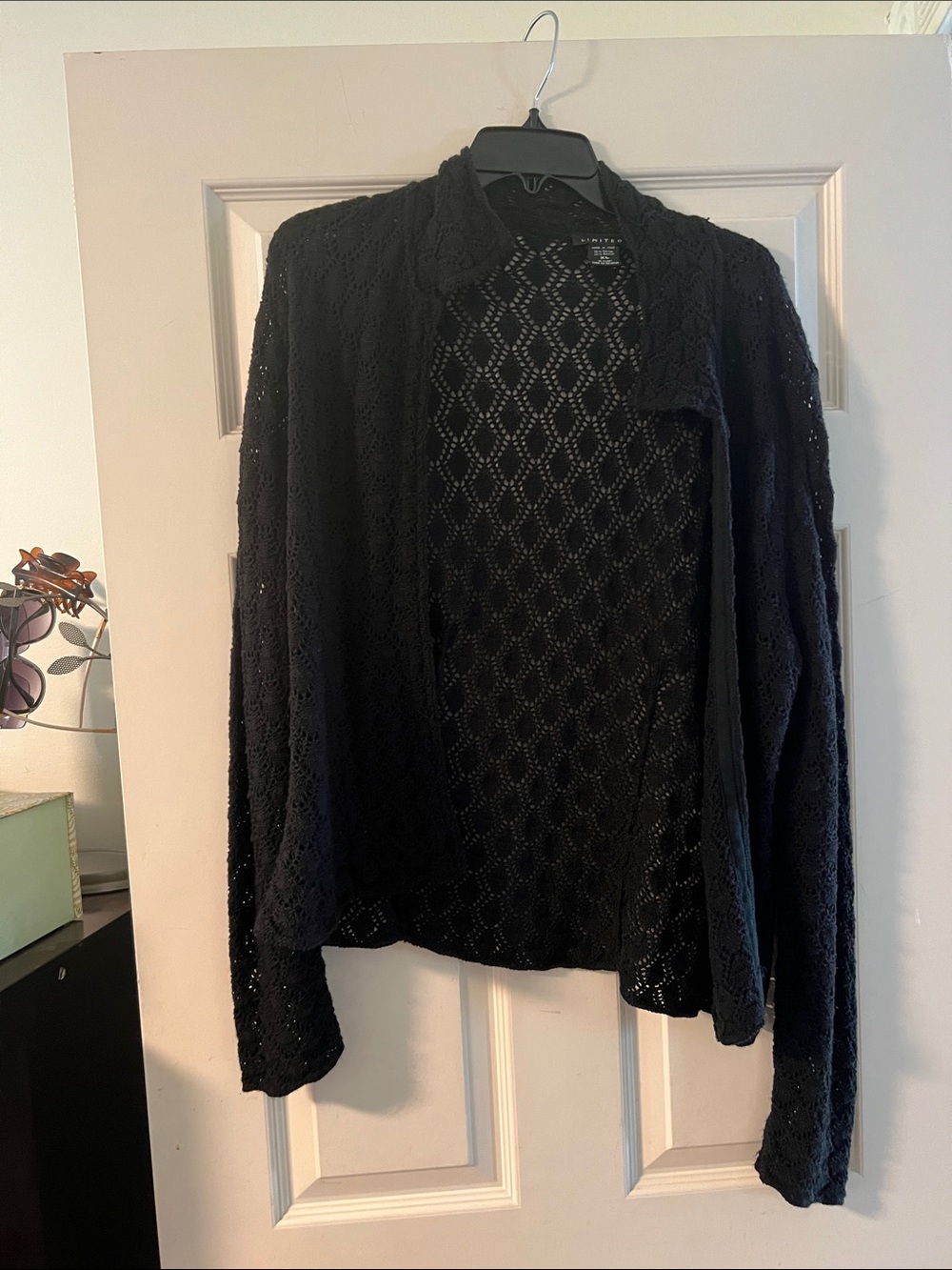 The Limited Black Openwork Knit Cardigan Jacket